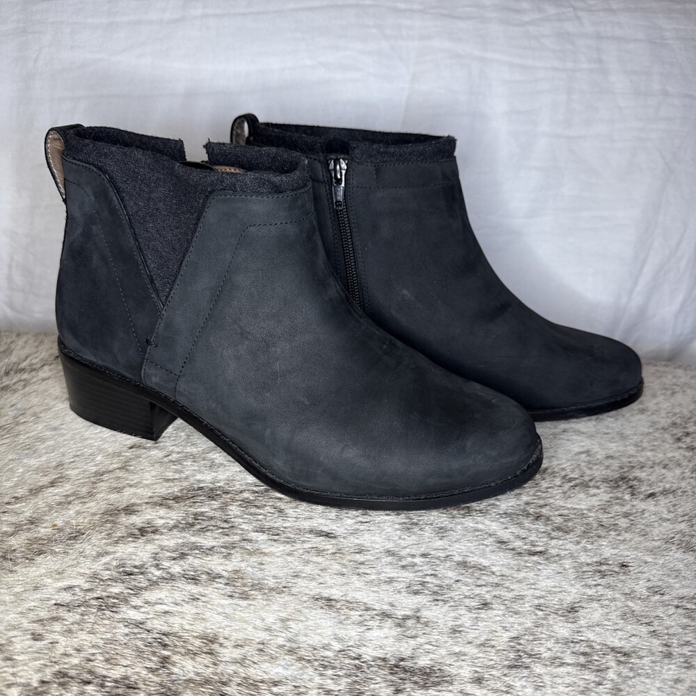Vionic Joslyn Charcoal Gray Leather Ankle Boots 9W Wide NWOB